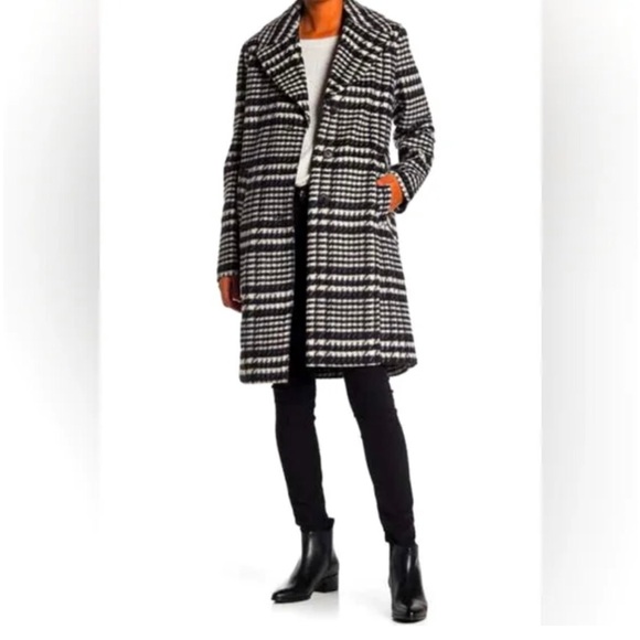 NINE WEST Classic Black and White Pattern Coat with Pockets - Picture 1 of 14
